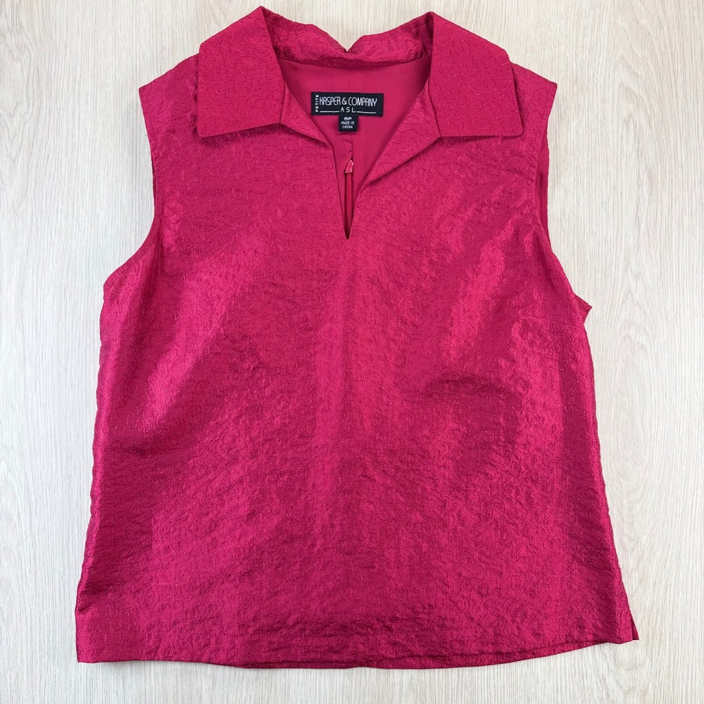 Kasper & Company ASL Magenta Pink Textured Sleeveless‎ Zip Blouse Petite 8P